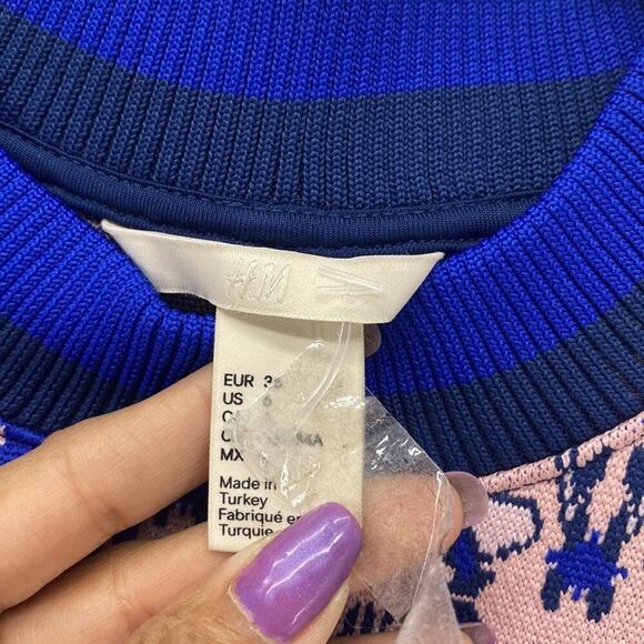 H&M pink blue sleeveless tunic mini dress side slits retro funky avant-garde 6 - Picture 3 of 8